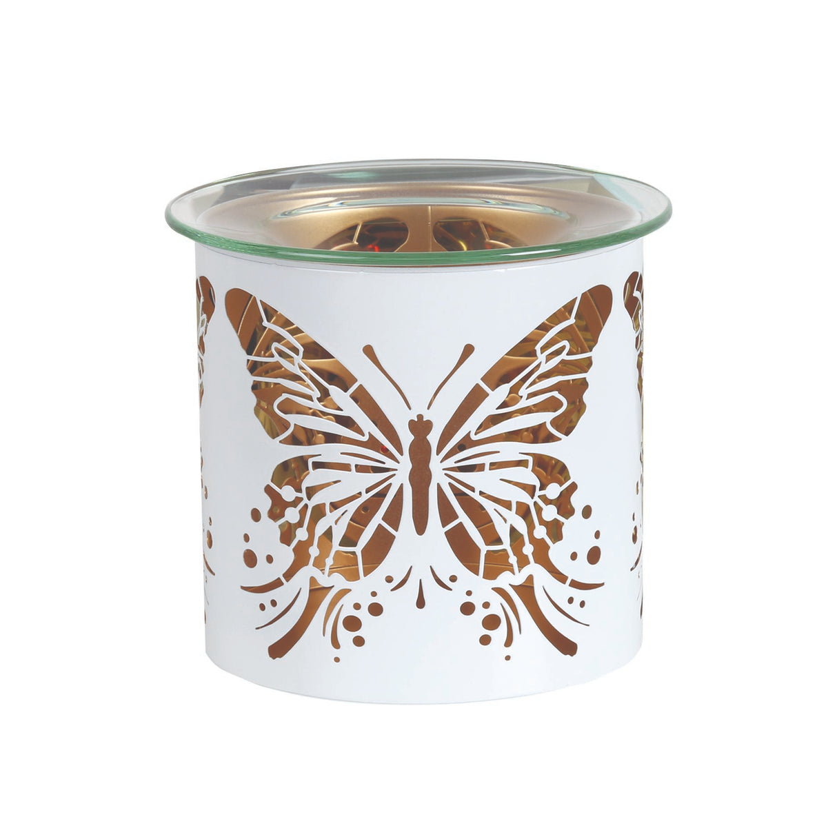 Aroma Metal Silhouette Wax Melt Burner/Candle Holder - White & Gold Butterfly