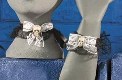 Gothic Horror Skull Designs Halloween Choker & Bracelet Costume Jewellery Set