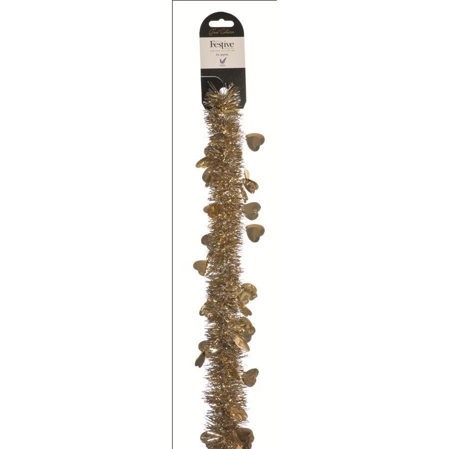 Hearts Design 2m Christmas Tinsel - Gold