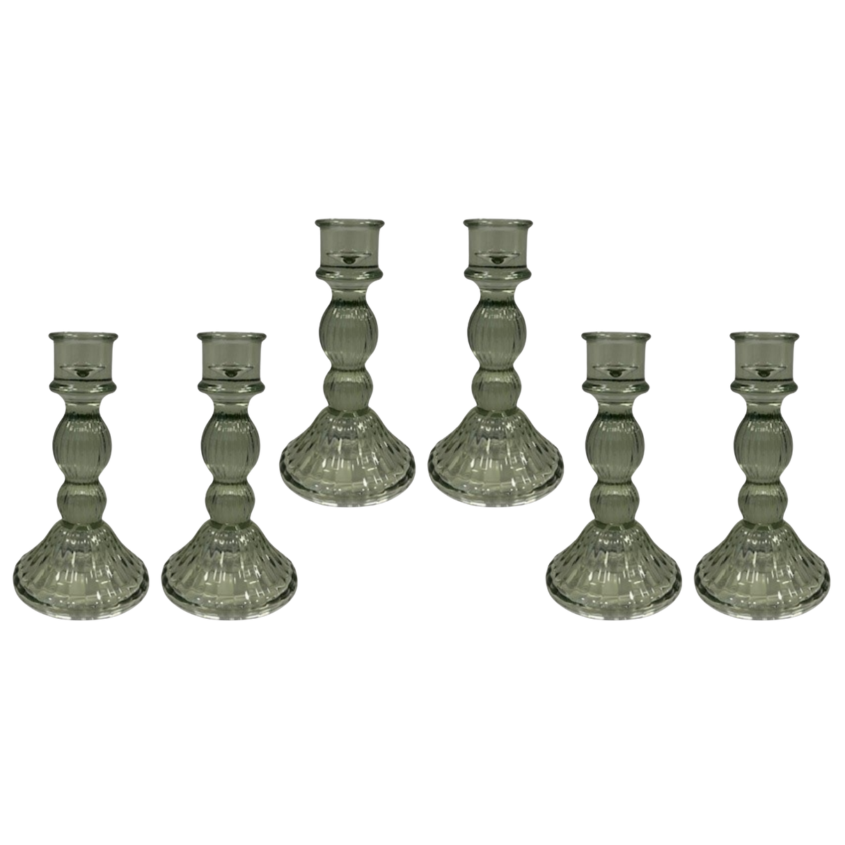 Satchville Vintage Green Ribbed Glass Dinner Candle Holders - Various Sets