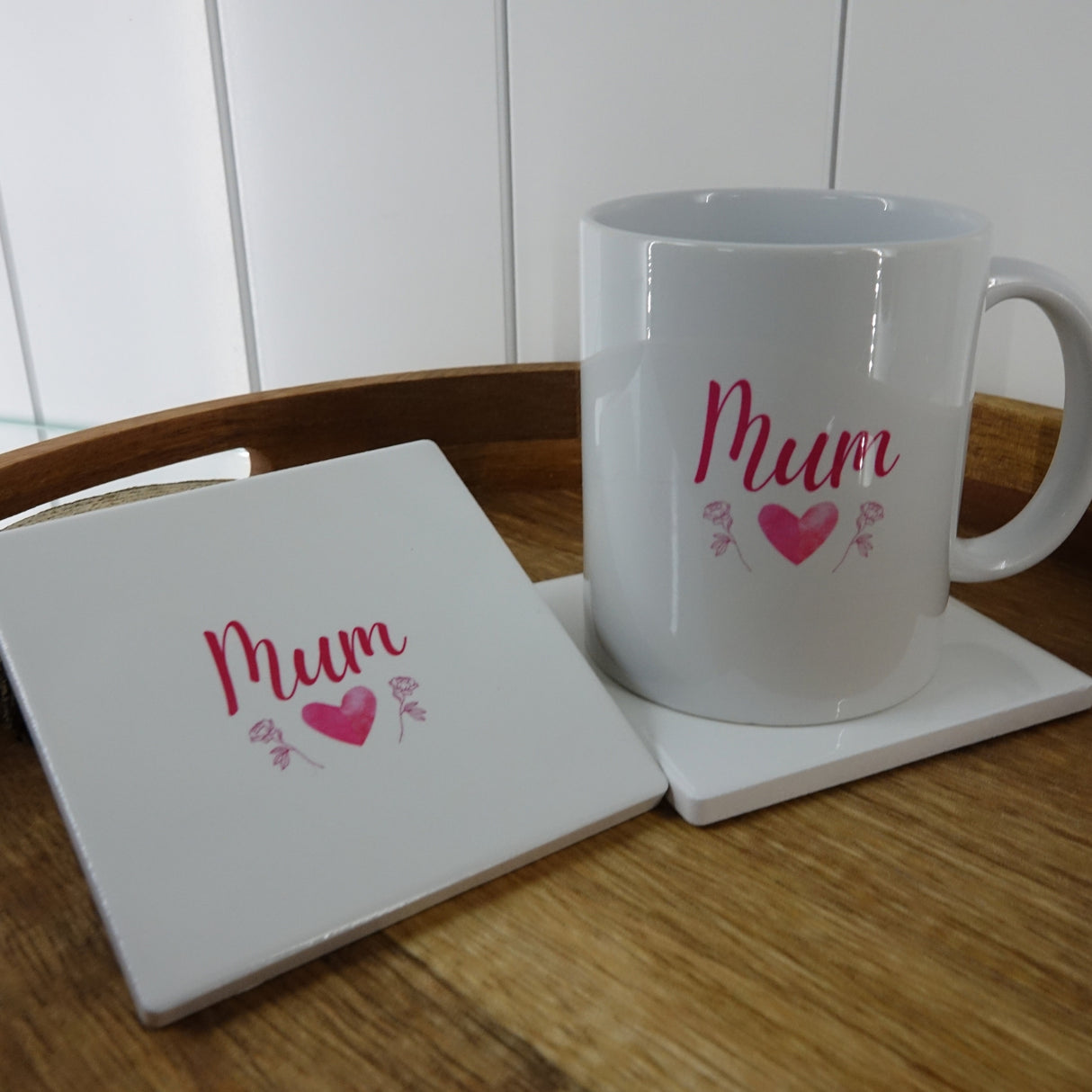 Heart & Flowers Mug & Coaster Sets - Pink