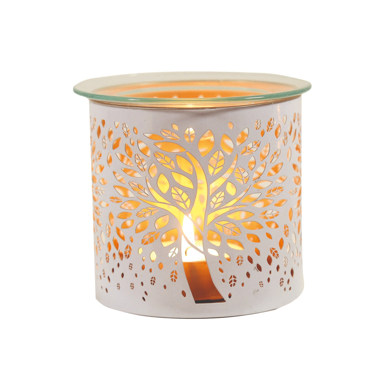 Aroma Metal Silhouette Wax Melt Burner/Candle Holder - White & Gold Tree of Life