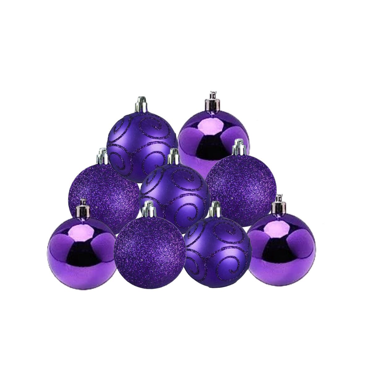 Pack of 9 Shatterproof Christmas Tree Baubles - Various Colours purple