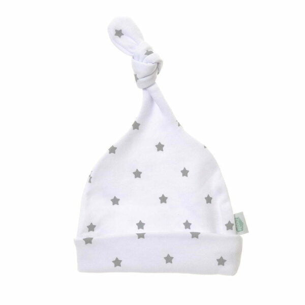 Ziggle Baby Cotton Hat - White & Grey Stars