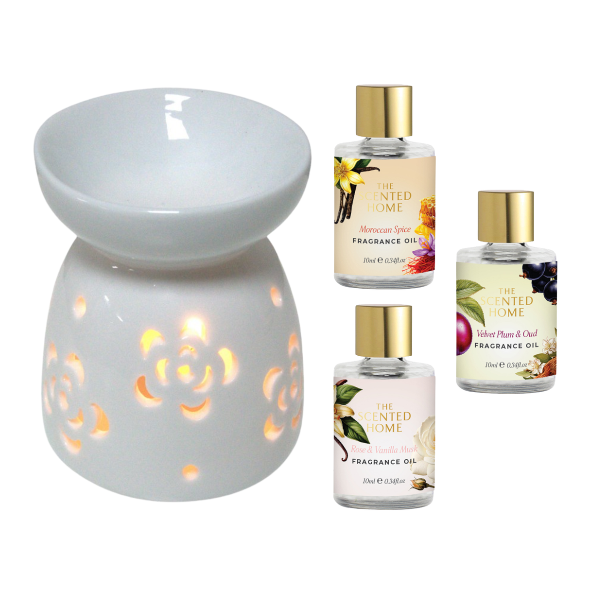 Woodside Home Living Wax Melt Burner & Fragrance Oils Gift Set - Various Designs
