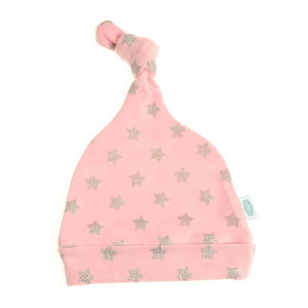 Ziggle Baby Cotton Hat - Pink & Silver Glitter Stars