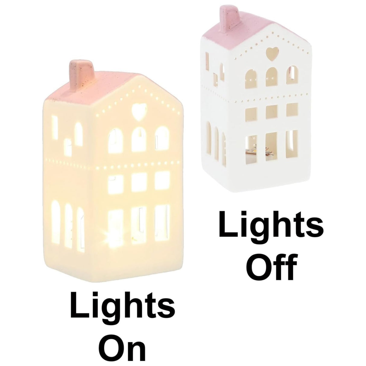 China White Christmas LED Light-Up Heart House - Pink