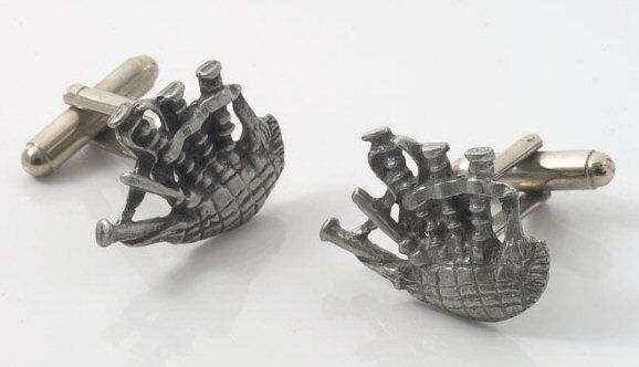 English Pewter Cufflinks - Scottish Bagpipes