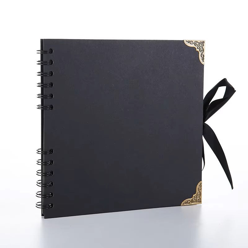 Woodside Home Living Spiral Bound Scrap Book Style Ribbon Tied Photo Album - black