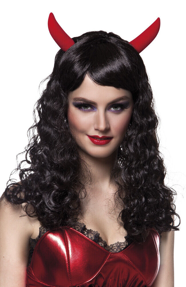 Devil Halloween Fancy Dress Wig with Horns - Black Or White