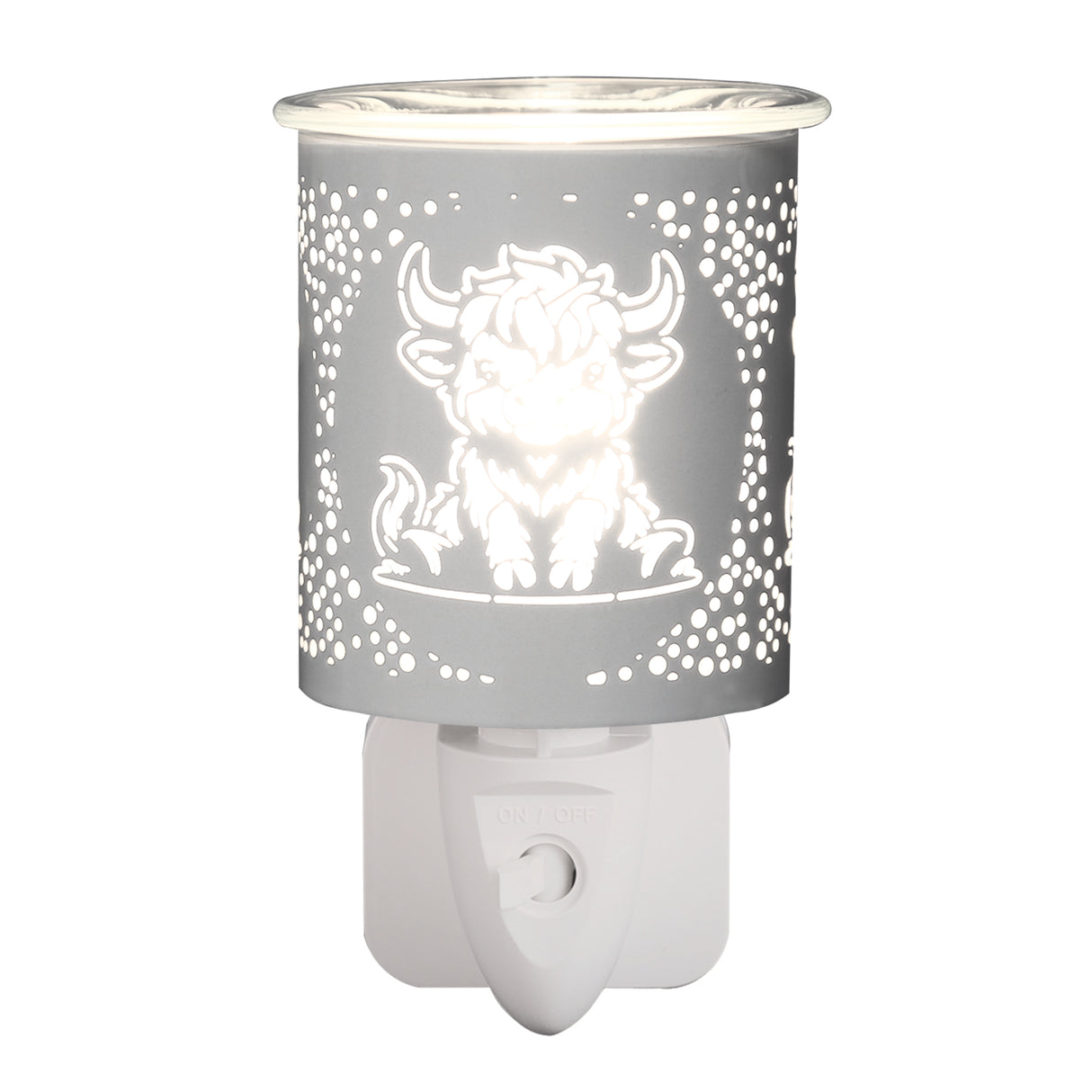 Plug in wax melt burner Highland cow design white & gold