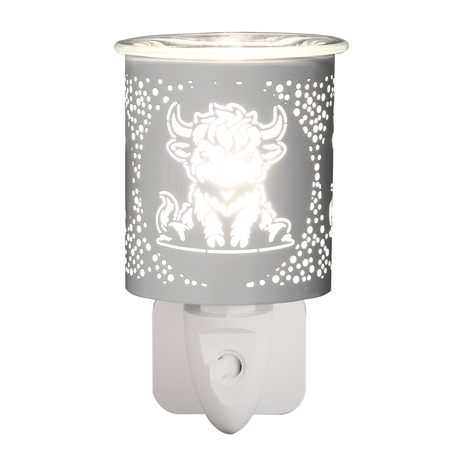 Plug in wax melt burner Highland cow design white & gold