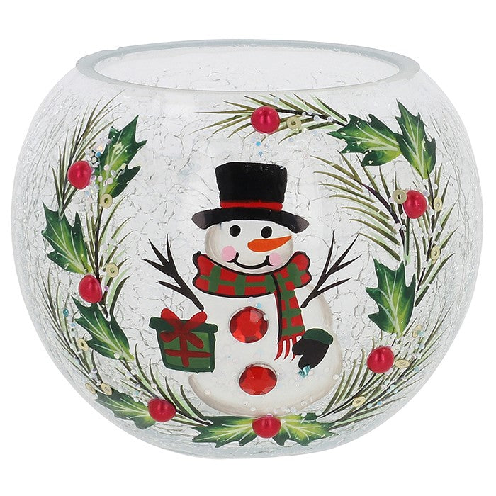 Christmas LED Tea Light Crackle Ball - Christmas Snowman Small