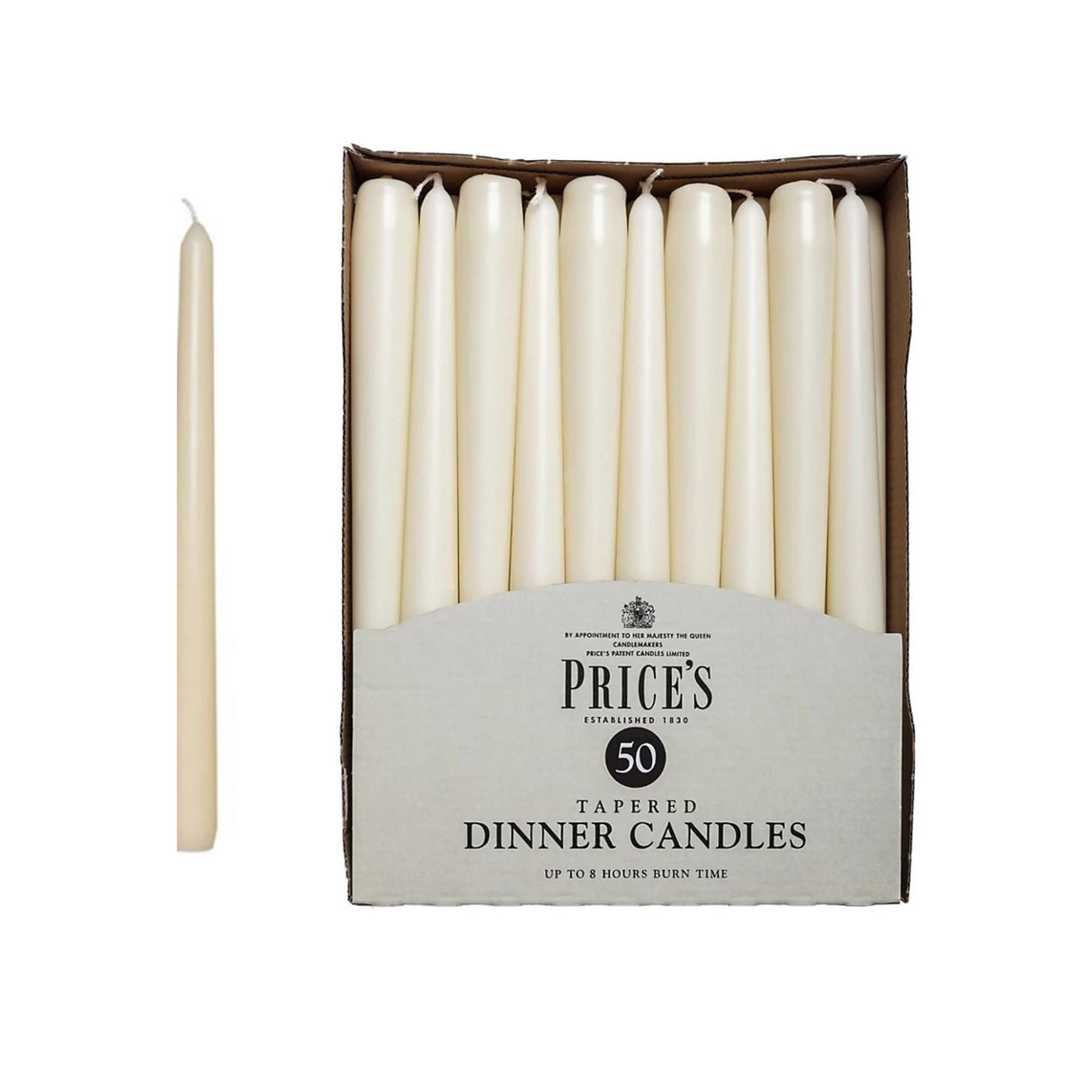 Price`s Tapered Dinner Candle Pack of 50 - Ivory