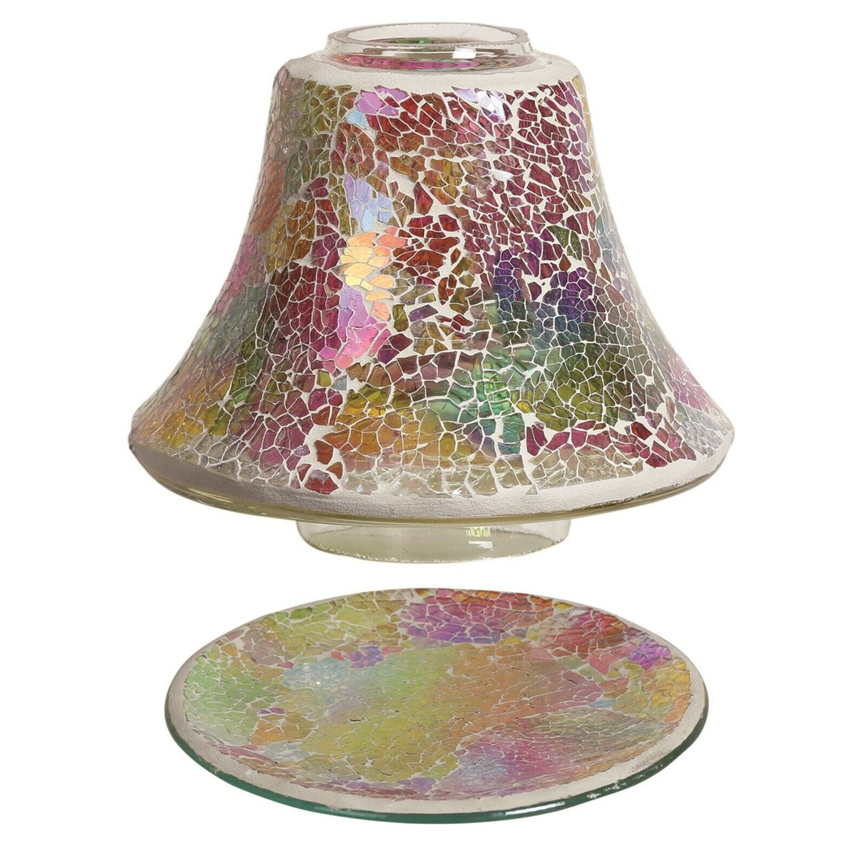 Rainbow mosaic large candle shade & plate set