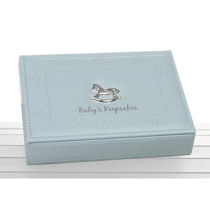 Faux Leather Baby`s Keepsakes Box - Blue Christening Gift