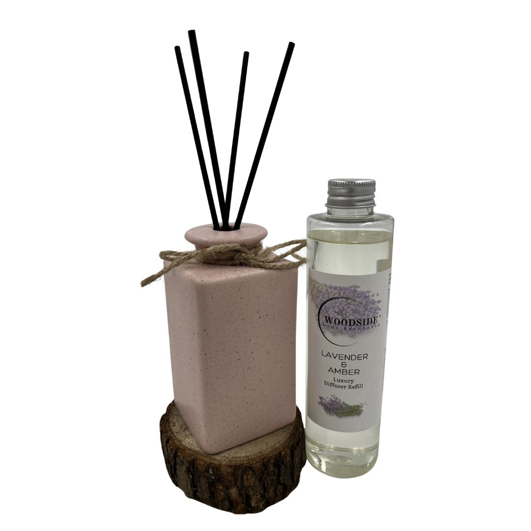 Woodside Pink Pastel Ceramic Reed Diffuser Vase with Woodside Luxury Refill lavender and amber