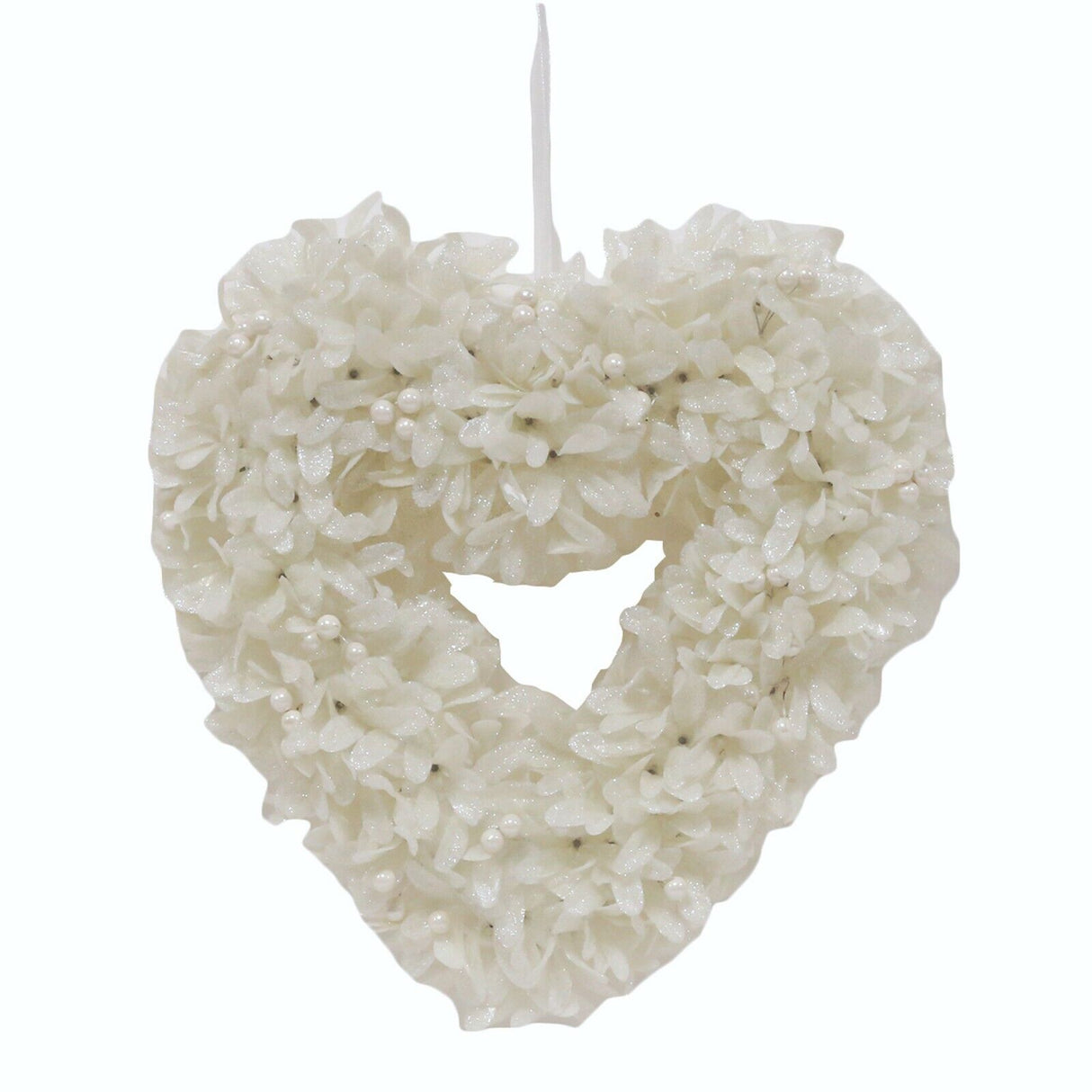 Frosted Christmas Wreath 34cm - White Heart with White Berries