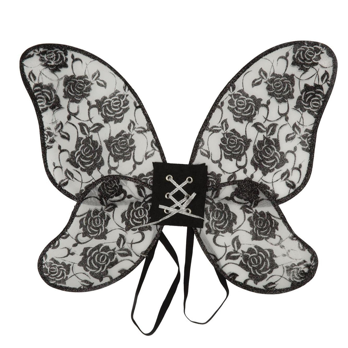 Wings Black Rose Design (Black Glitter)