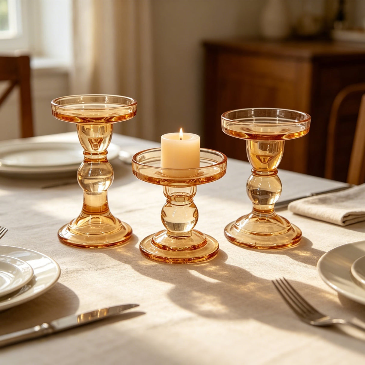 Gold Glass Pillar Candle Holder - Various Sizes
