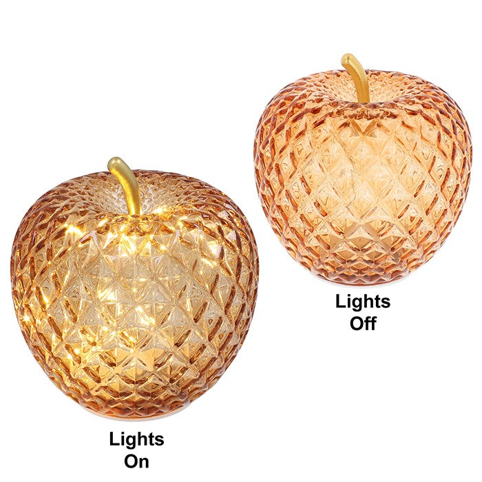 LED Diamond Cut Glass Apple Decoration - Amber