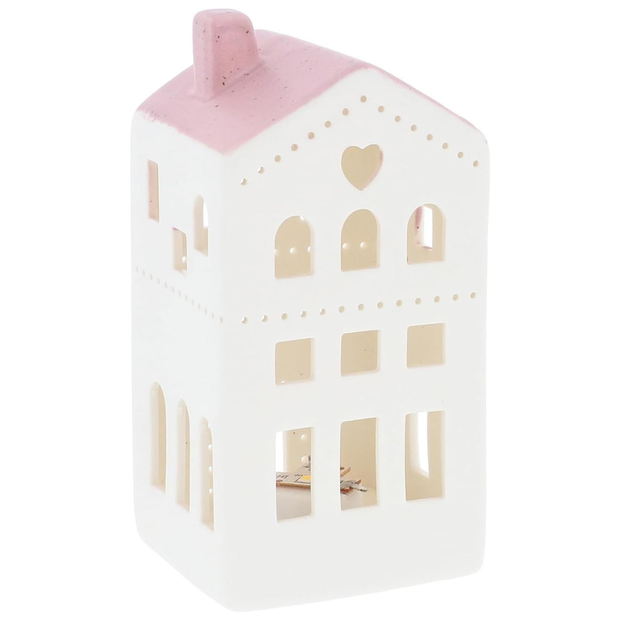 China White Christmas LED Light-Up Heart House - Pink