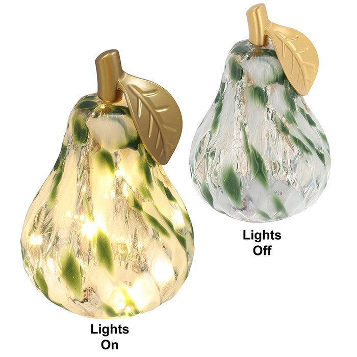 LED Diamond Cut Glass Mottle Pear Decoration - Green
