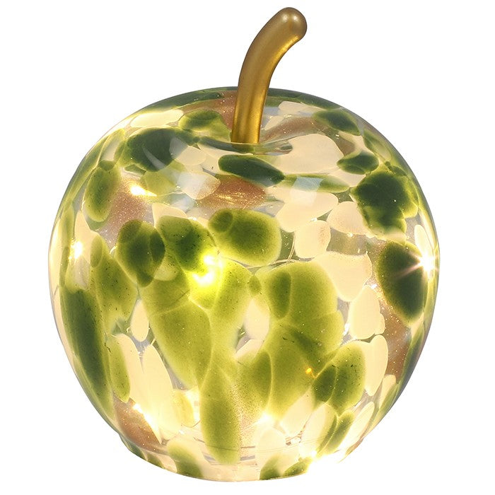 LED Diamond Cut Glass Mottle Apple Decoration - Green