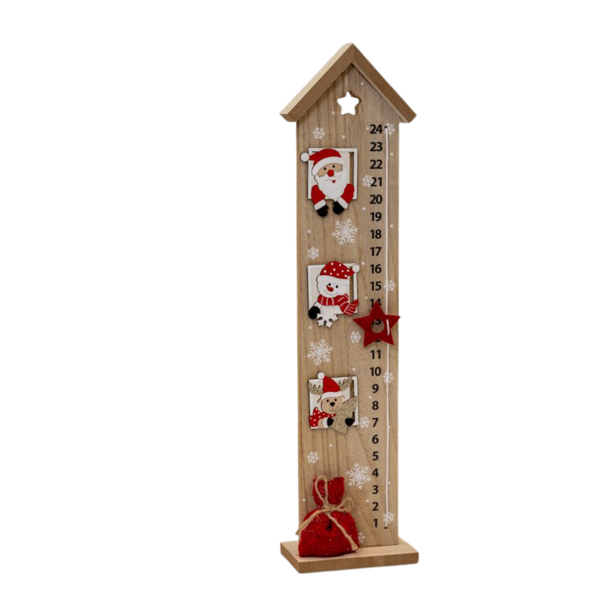 Wooden House Advent Calendars with Santa and Snowman red