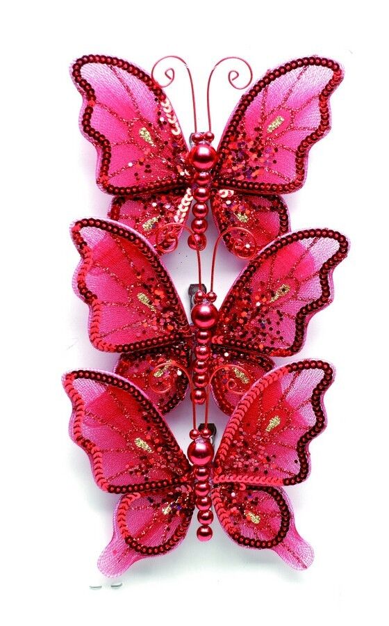 Wedding or Christmas Butterflies Clip on Decorations in Gold or Red