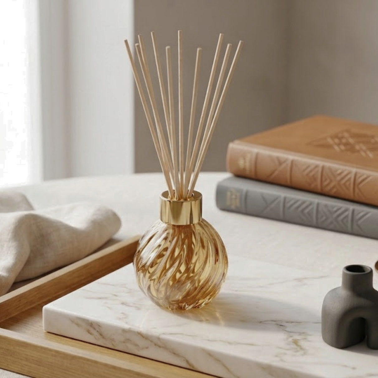 Woodside Home Living Spiral Glass Diffuser Vase - Hazelnut
