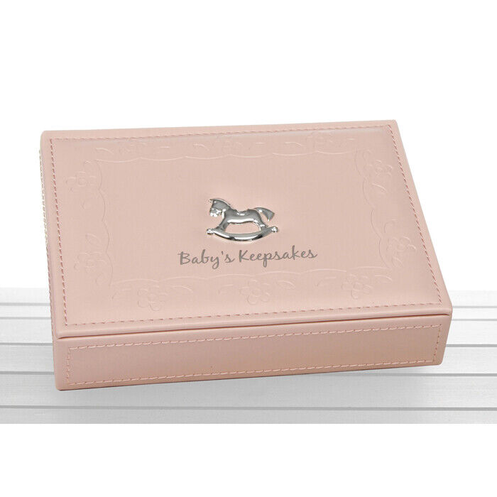 Faux Leather Baby`s Keepsakes Box - Pink Christening Gift