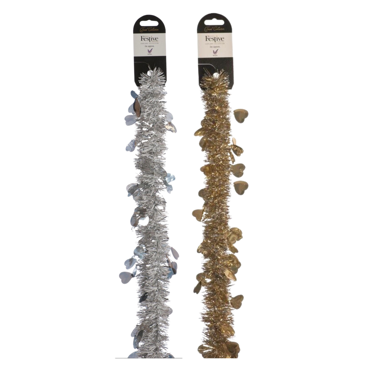 Hearts Design 2m Christmas Tinsel - Gold or Silver