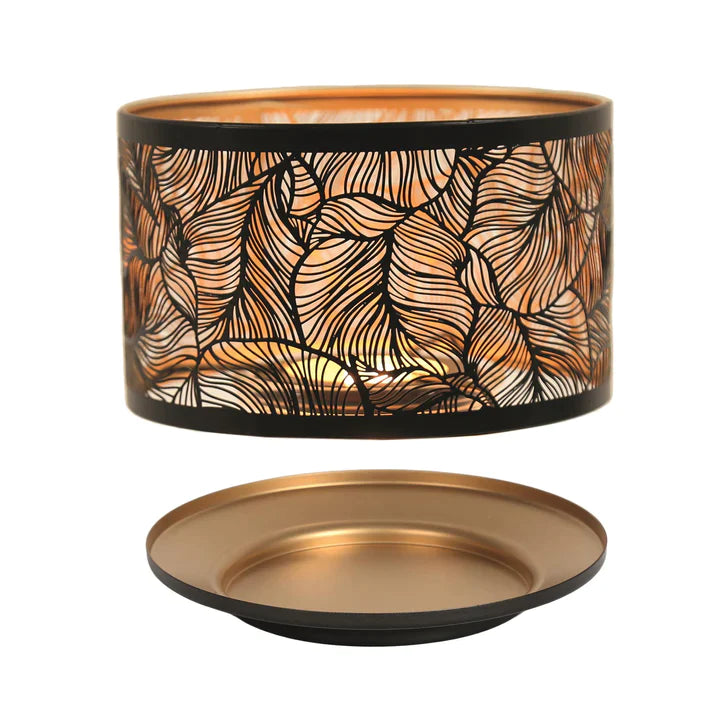 leaves black & gold candle lamp & plate set
