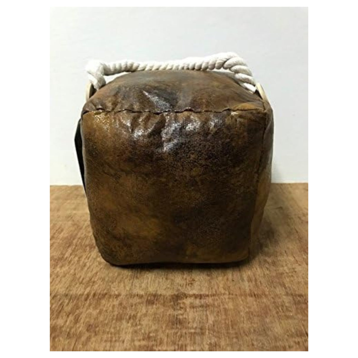 Antique Brown Faux Leather Cube Doorstop - A Spoiled Cat Lives Here