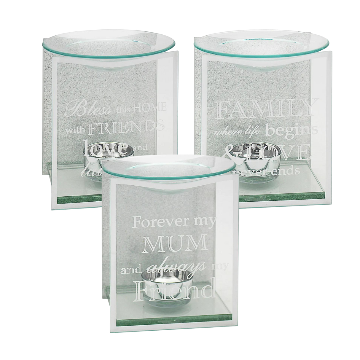 Sentiment Verse Silver Glitter Melt / Oil Burner: Home - Family - Friends - Mum