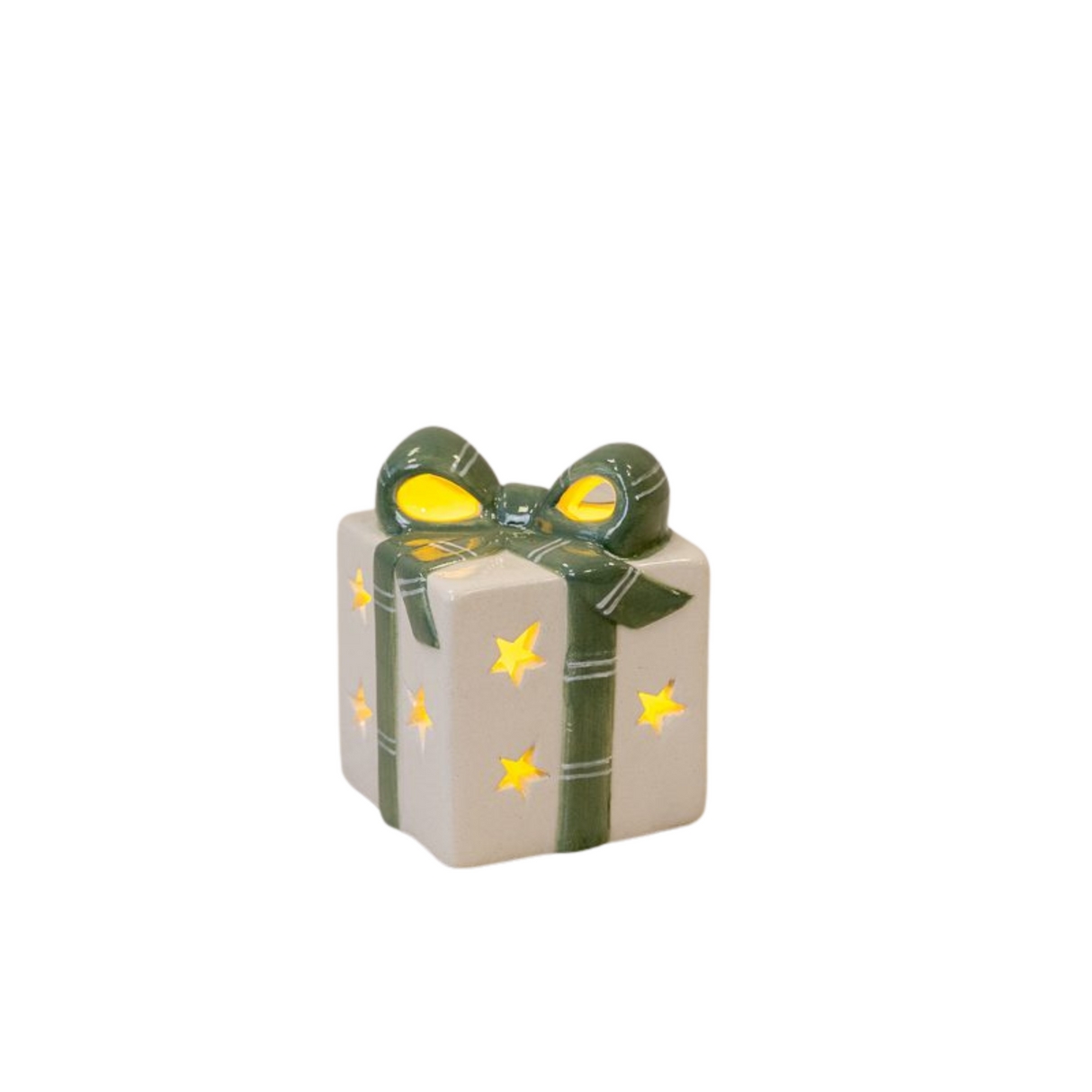 White/Green Ceramic Present with LED 8.5cm