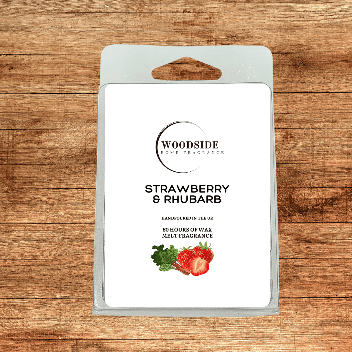 woodside home fragrance wax melt, strawberry and rhubarb