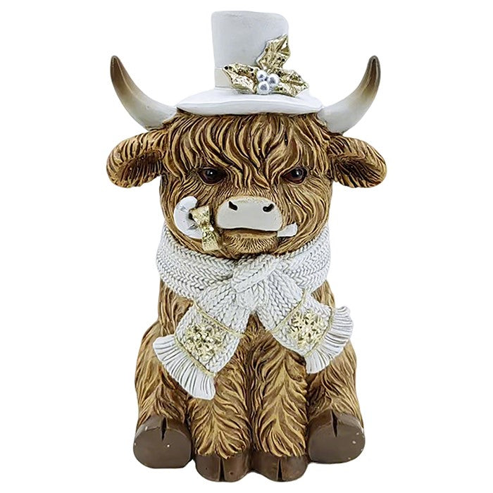 Christmas LED Light Up Highland Cow Figurine - Sitting