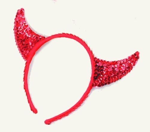 Devil Horns On Headband (Sequin) Halloween Fancy Dress Accessory