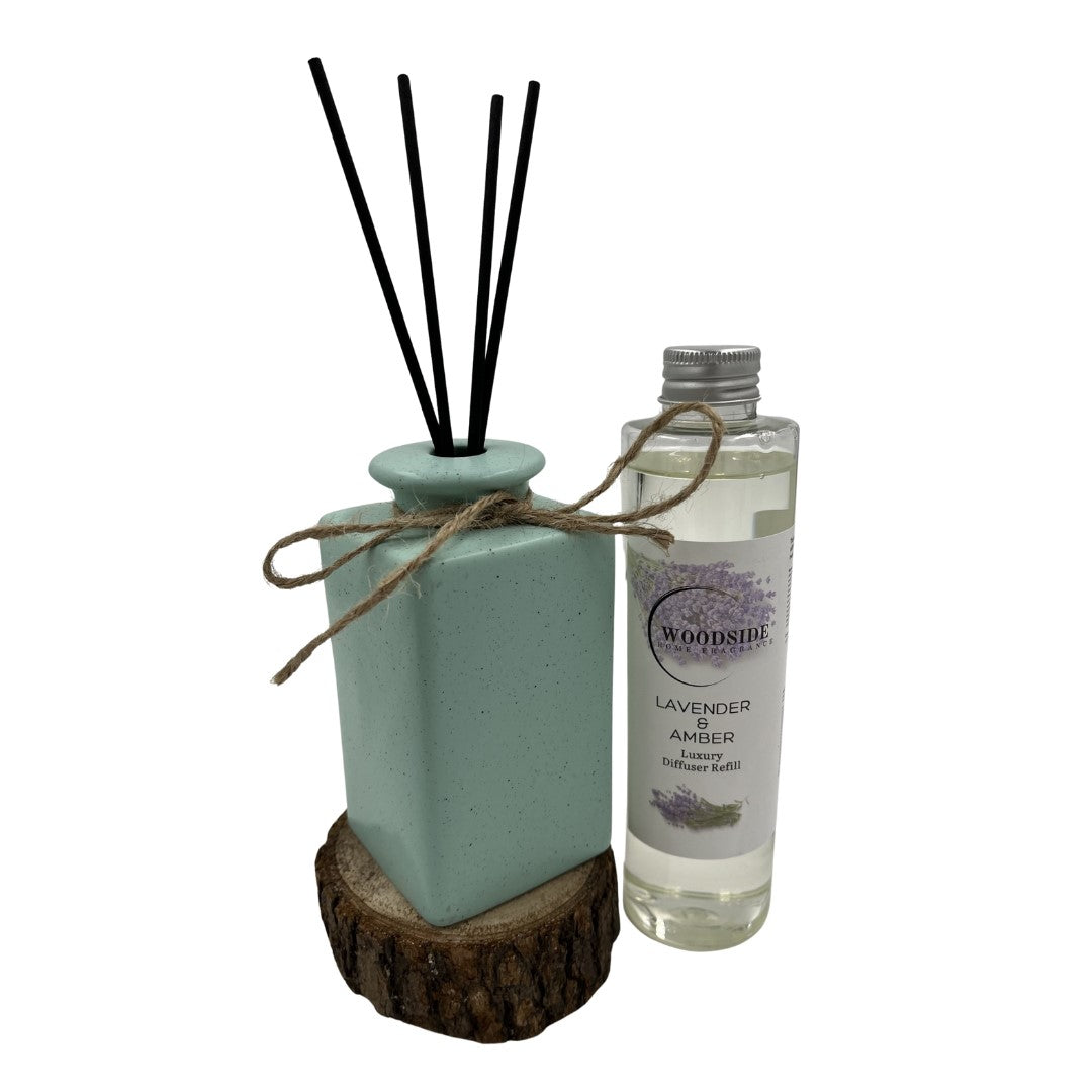 Woodside Pastel Green Ceramic Reed Diffuser Vase with Woodside Luxury Refill