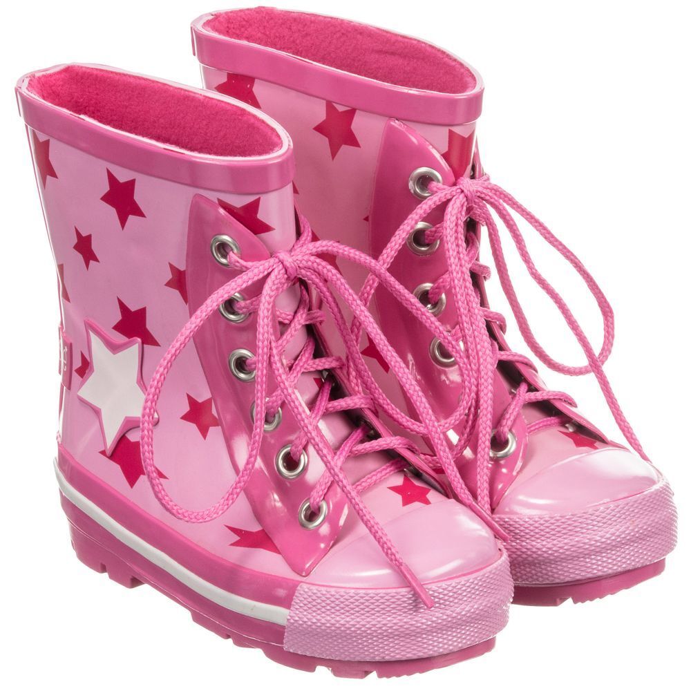 Girls Pink Star Wellington Boots - Size UK 7
