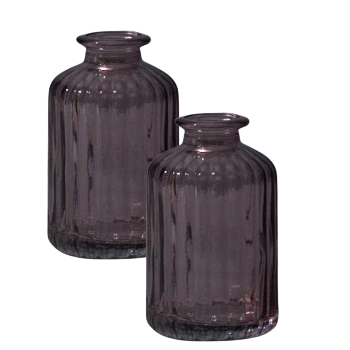 Satchville Ribbed Glass Bottle Vases 10cm - Amethyst Set of 2