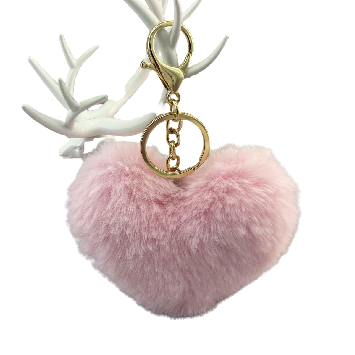 Fluffy Heart Keyring - Pale Pink