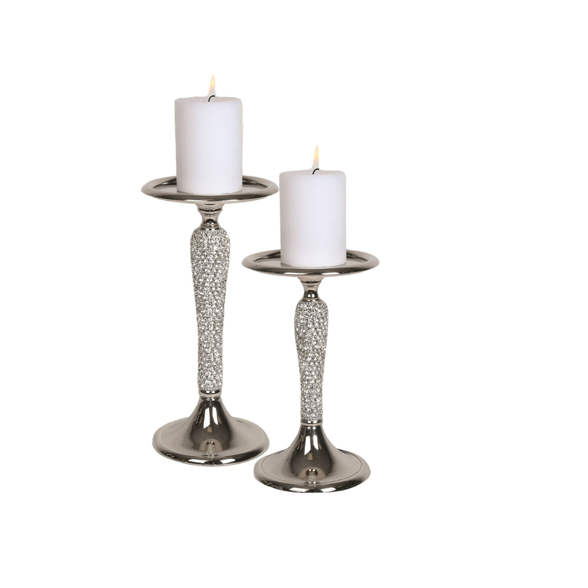 Silver & Jewel Pillar Candle Holder - Various Sizes
