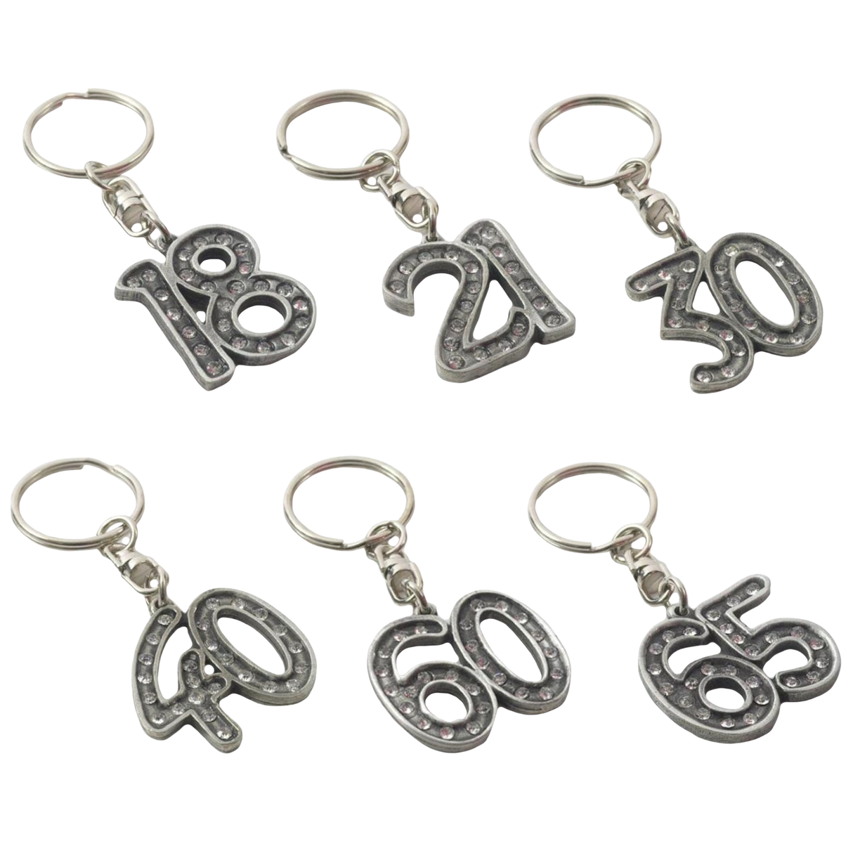 English Pewter Birthday Age Number Crystal Keyring - Various Ages
