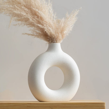 Ceramic Donut Vase with pampas grass