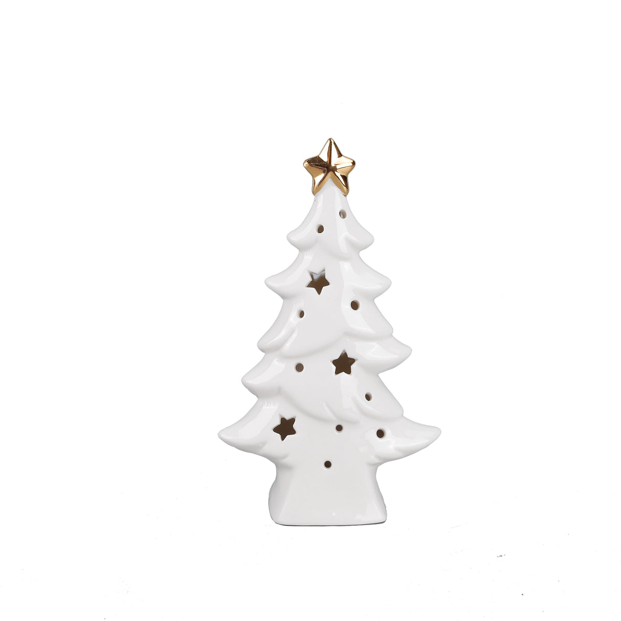 Woodside Home Living Ceramic Christmas Tree LED Light Up Room Decoration - 16.5cm