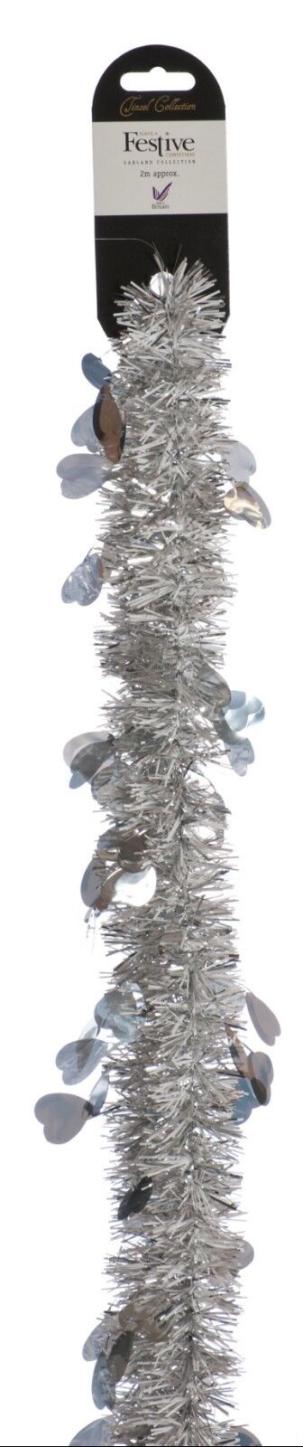 Hearts Design 2m Christmas Tinsel - Silver