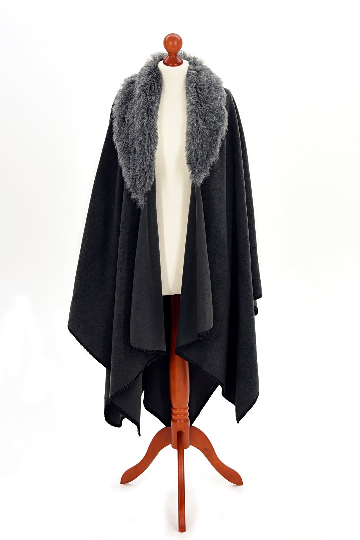 Tweedmill Fleece Ruana with Faux Collar - Grey/Charcoal